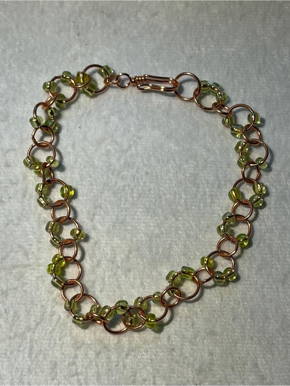 Handmade Green Bead Copper Chain Bracelet